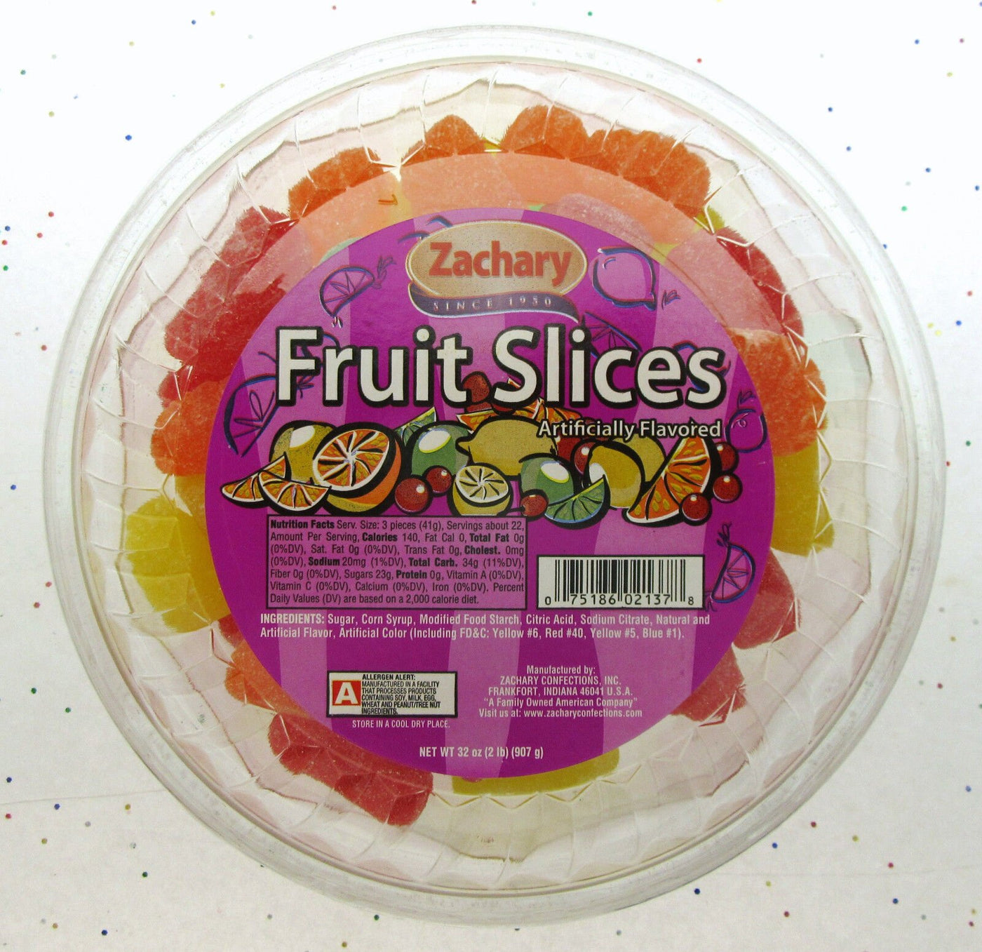 Fruit Slices ~ Zachary Brand ~ Naturally Flavored ~ 32oz Container Friut Candy