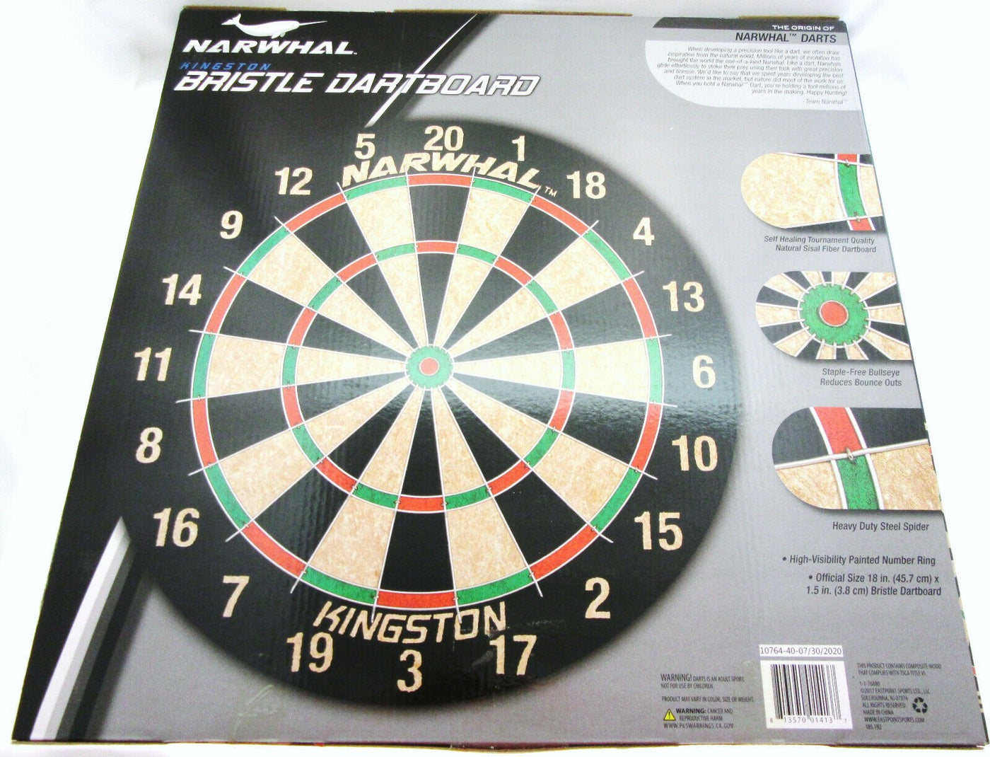 Kingston Bristle Dartboard ~ Official Tournament Size ~ Narwhal