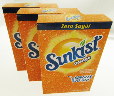 Sunkist Orange ~ Packets ~ Zero Sugar Free ~ Drink Mix ~ 3 Boxes