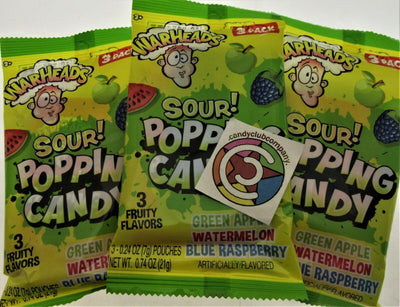 Warheads Sour Popping Candy Extreme SOUR hard candy 3 flavor ~ Lot of 3