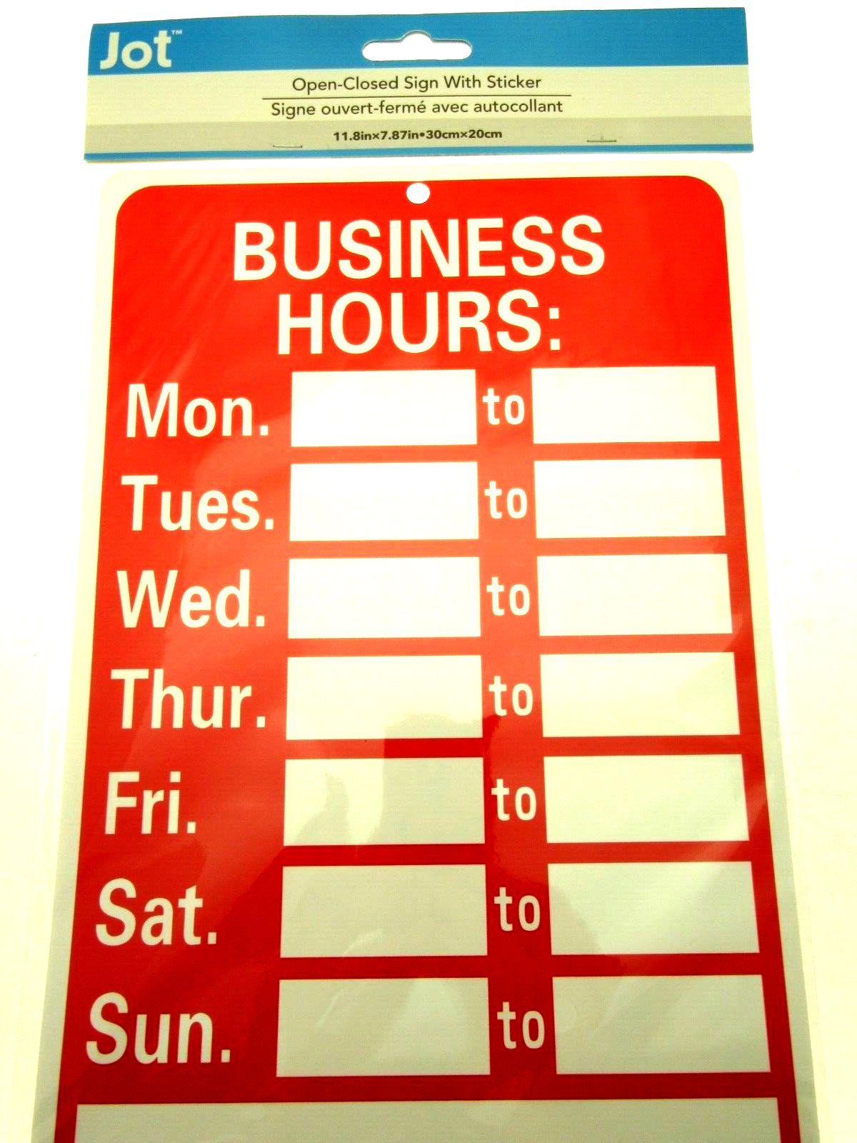 Business Hours Sign with Sticker Decal Numbers - 11.8" x 7.87" Red