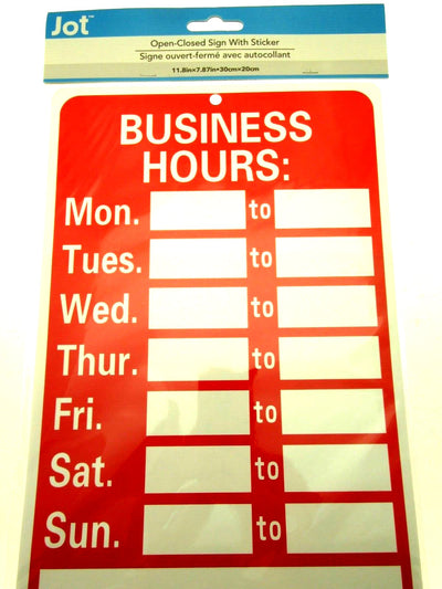 Business Hours Sign with Sticker Decal Numbers - 11.8" x 7.87" Red