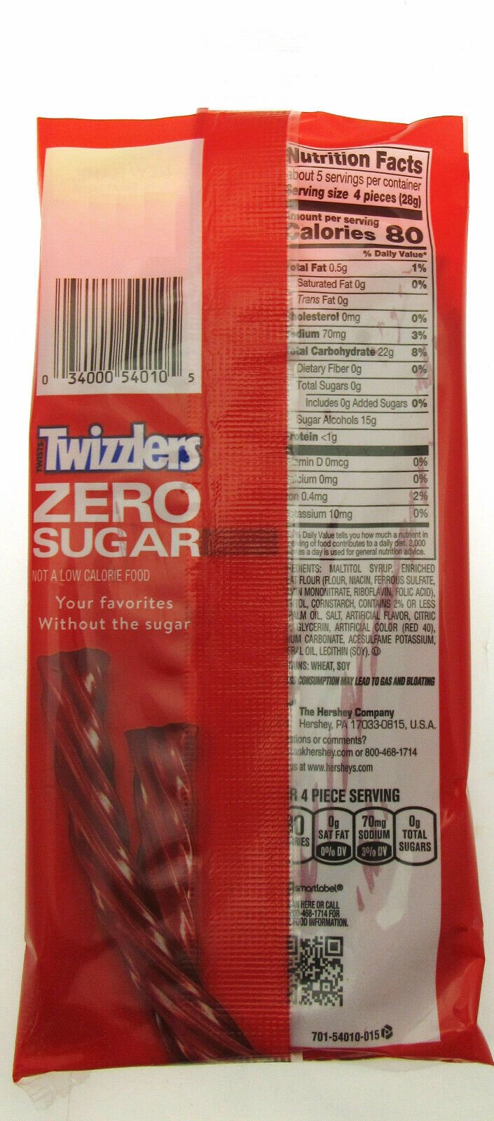 Twizzlers ~ Zero Sugar Free Strawberry Twists Candy Licorice 5oz bag ~ Lot of 2