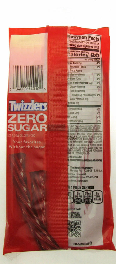 Twizzlers ~ Zero Sugar Free Strawberry Twists Candy Licorice 5oz bag ~ Lot of 2