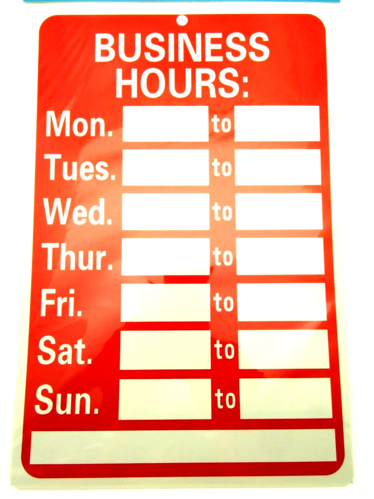 Business Hours Sign with Sticker Decal Numbers - 11.8" x 7.87" Red
