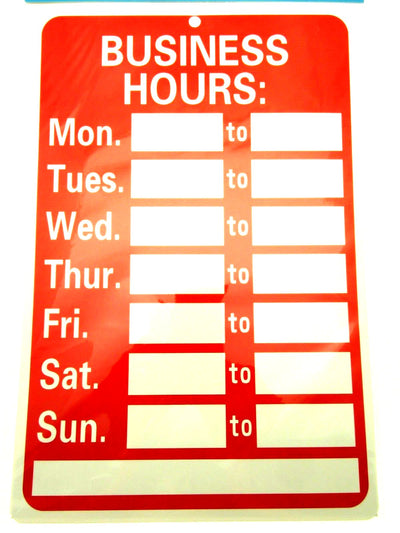 Business Hours Sign with Sticker Decal Numbers - 11.8" x 7.87" Red