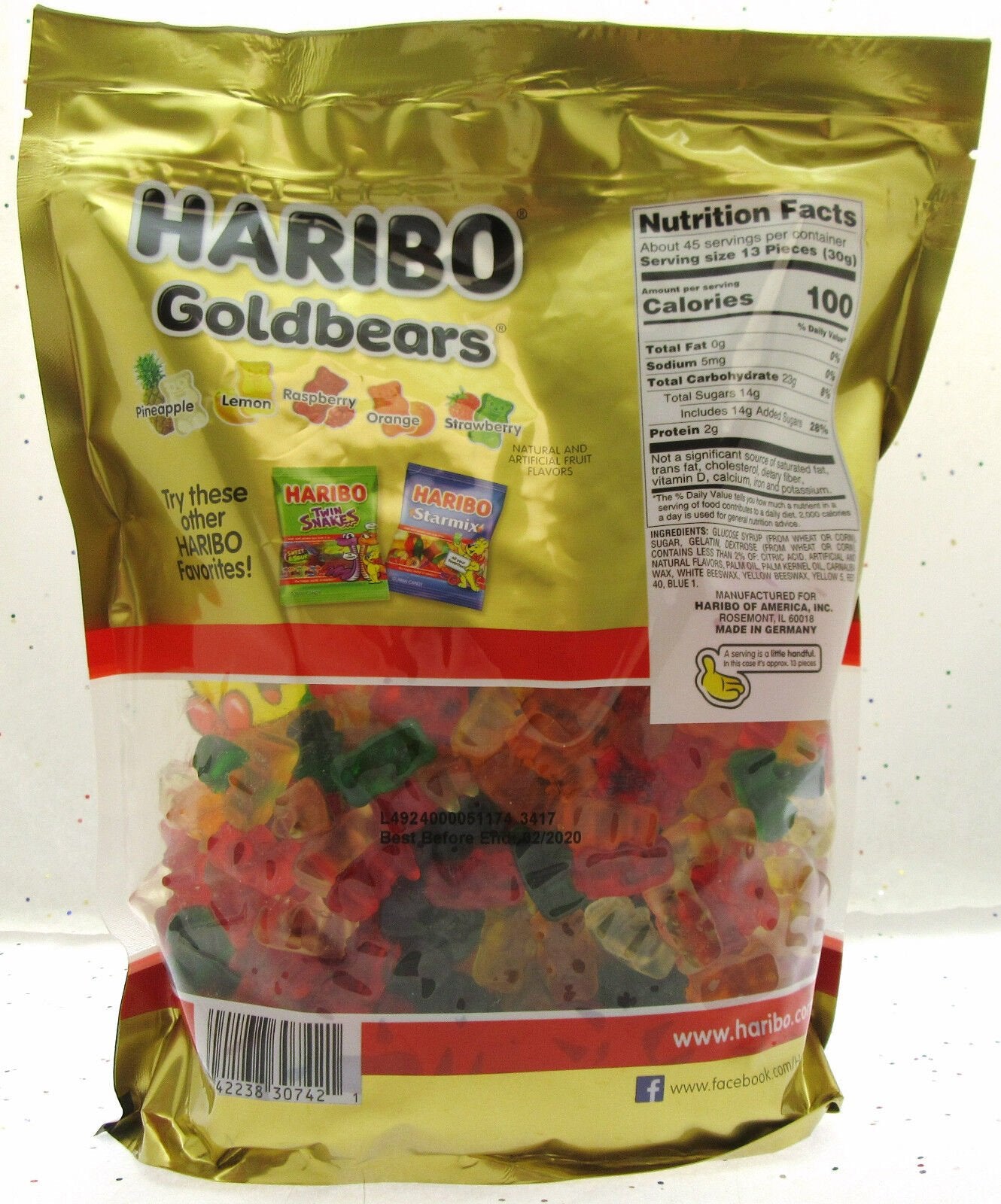 Haribo Gummy Bears Fruit Chewy Candy Gummi ~ Goldbears ~ 3 LB Party Size Bag