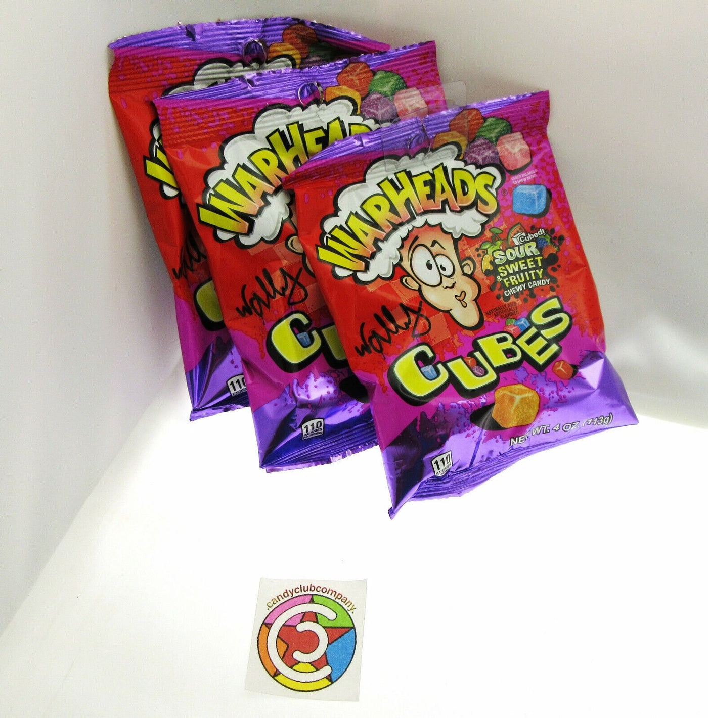 Warheads ~ Sour Sweet Cubes ~ Soft Chewy Candy ~ 4oz Bag ~ Lot of 3