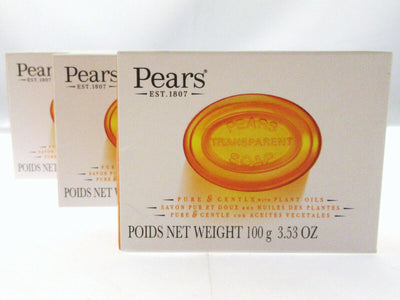 Pears Transparent Soap ~ Gentle Care Mild Sensitive Skin Pear Cleanser Lot of 3