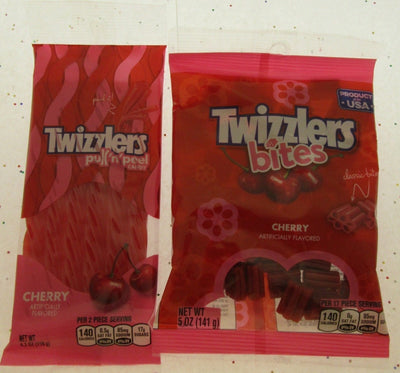 Twizzlers Lot of 2 Cherry Pull N Peel & Bites Candy Chewy Licorice Candies Sweet