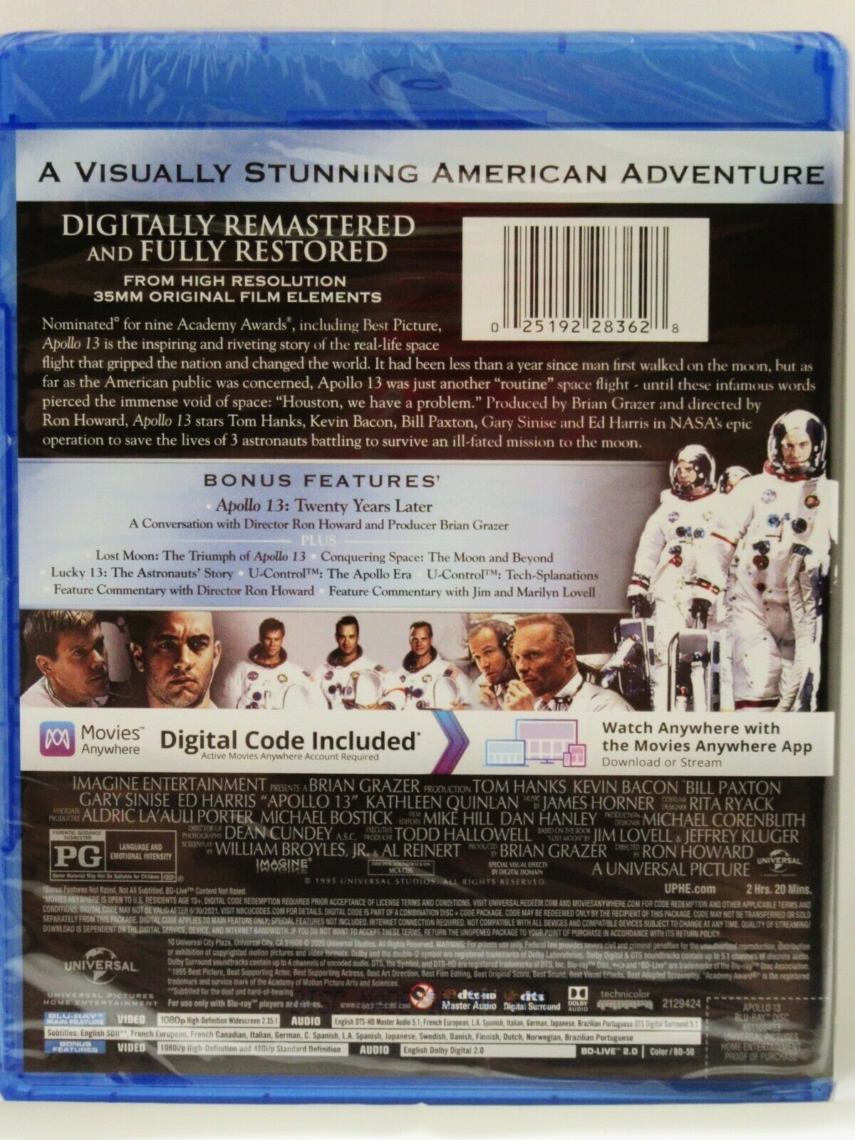 Apollo 13 ~ Tom Hanks Bacon Paxton Sinise Harris - Movie ~ New Blu-ray Disc