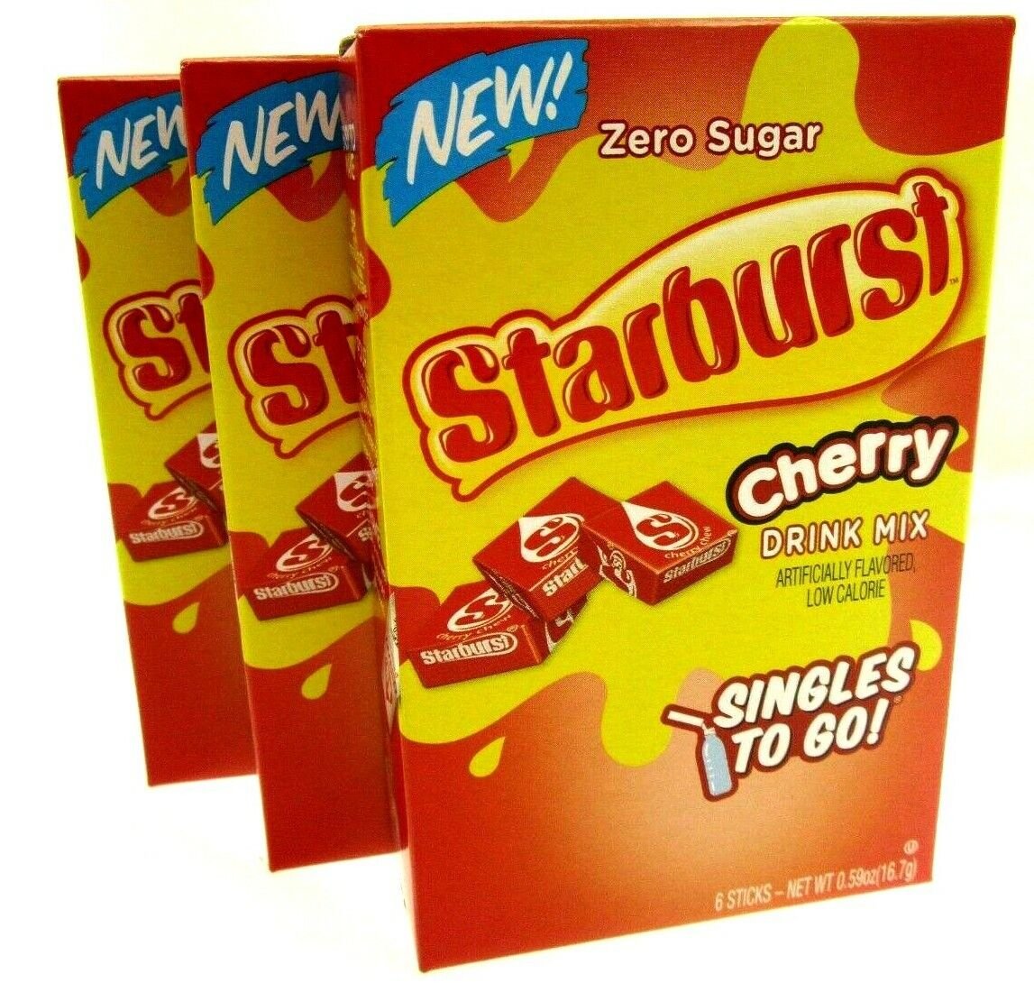 NEW! Starburst  Cherry ~ Packets ~ Zero Sugar Free ~ Drink Mix ~ 3 Boxes