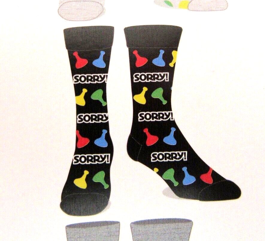 Hasbro Socks Fits Shoe Size 8-12 Casual Crew 6 Pair Monopoly Twister Sorry Games