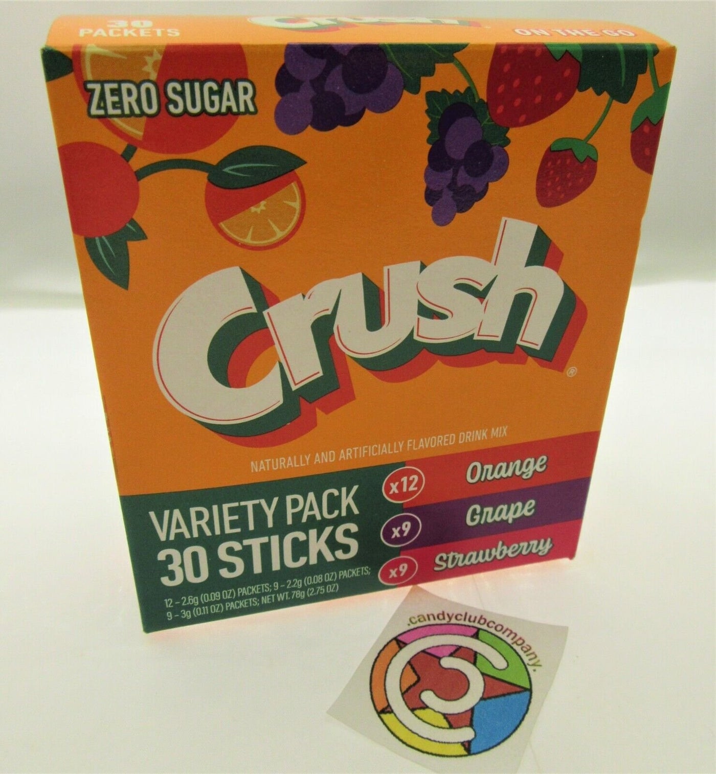 Variety Pack Crush ~ 30 Packets Per Box ~ Sugar Free ~ Drink Mix w/strawberry