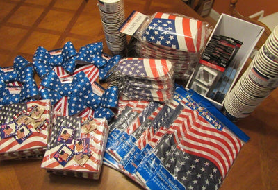 Huge Lot of Patriot Party Supplies Table Setting Picnic Flag