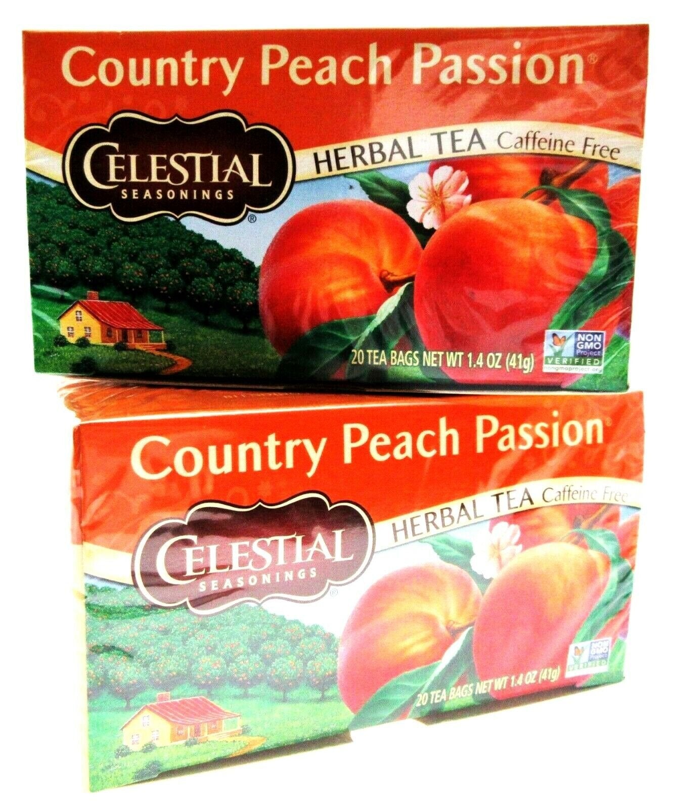 Celestial Country Peach Passion Herbal Tea 20 bags each ~ Lot of 2