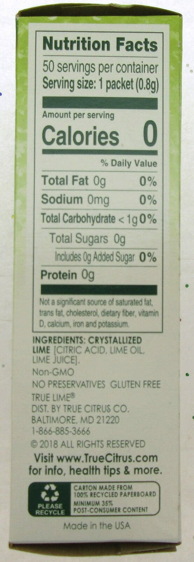 True Lime ~ Crystallized Lime ~  Real Flavor From Real Fruit ~ 50 Packets