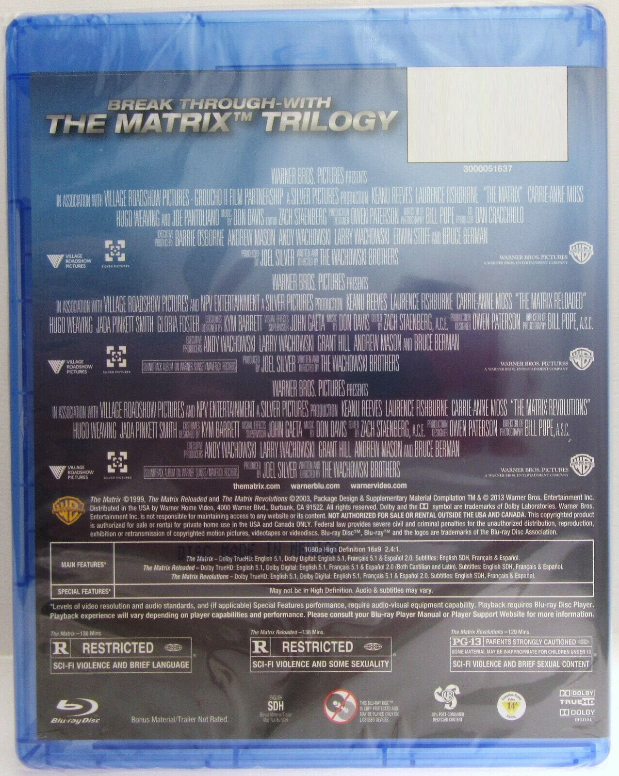 The Matrix ~ 1,2 & 3 / 3 - Film Collection ~ New Blu-ray disc