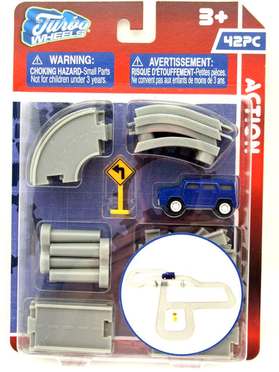 Turbo Wheels ~ Blue Vehicle Sign & 40 Tracks ~ Trucks ~ Tiny Toys!