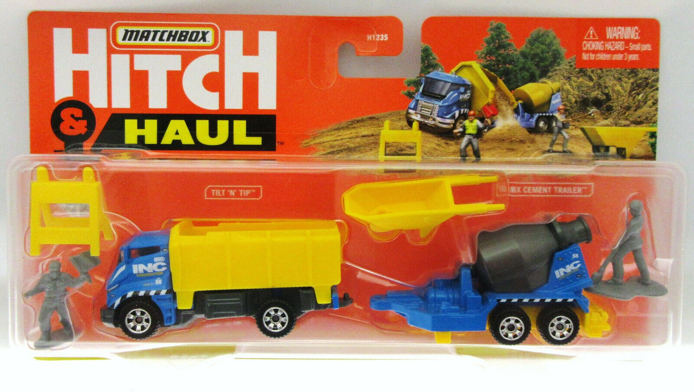 Hitch & Haul Matchbox ~ Dump Truck / MBX Cement Mixer ~ Gray ~ 1:64 scale