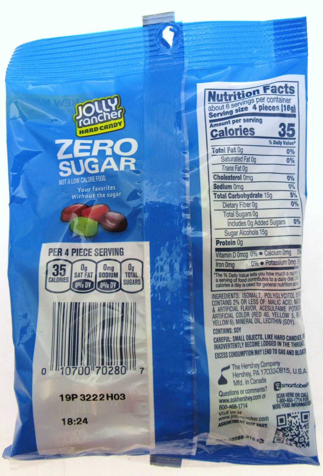 Jolly Rancher ~ ZERO SUGAR FREE  ~ Hard Candy ~ 3.6 oz Bags ~ Lot of 2 sweets