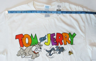 Tom and Jerry White T-Shirt ~ Small ~ cat & mouse Cartoon w/ bull dog Spike