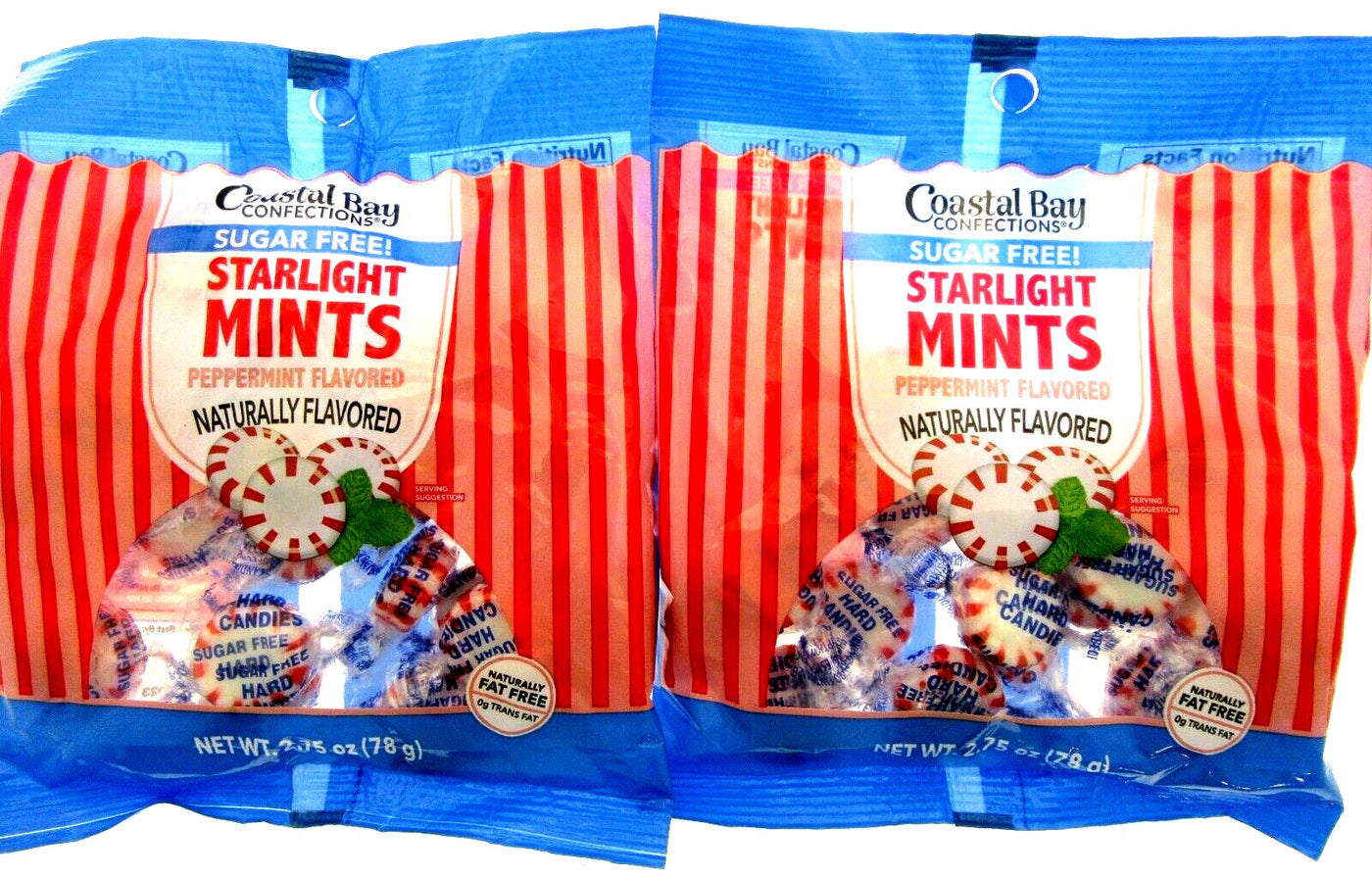 Peppermint Sugar Free Coastal Bay Hard Candy 2.75oz bag Lot of 2