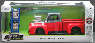 1956 Ford F-100 Pickup ~ Red & Gray ~ Die Cast ~ Just Trucks ~ 1:24