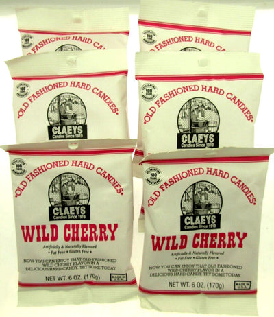 Claey's Old Fashioned Wild Cherry Hard Candies Six 6oz bag Gluten Free Candy