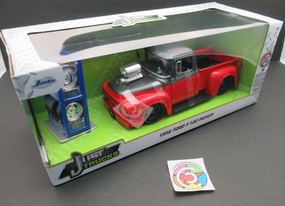 1956 Ford F-100 Pickup ~ Red & Gray ~ Die Cast ~ Just Trucks ~ 1:24