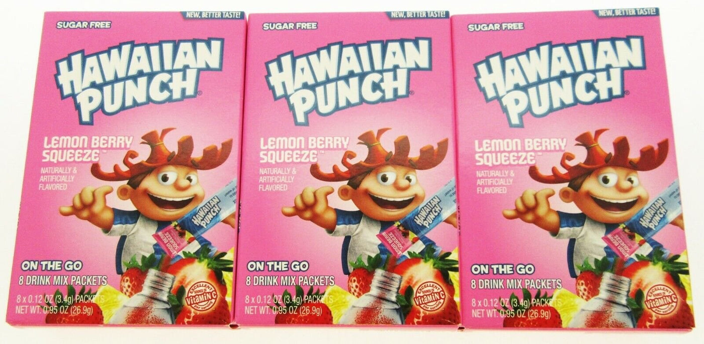 Hawaiian Punch Lemon Berry ~ Packets ~ Sugar Free ~ Drink Mix ~ Lot of 3