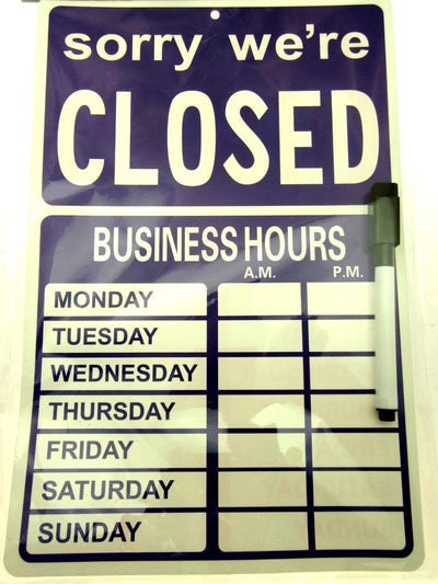 OPEN CLOSED Business Hours Sign with Wet Dry Marker - 11.4" x 7.48" Red