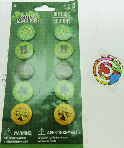 Saint Patrick's Day Pins 10 pack ~ Kiss Me I'm Irish Lucky Charm Clover