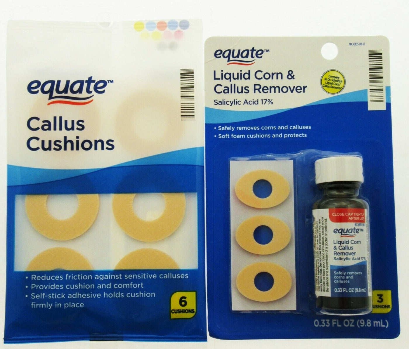 Equate Liquid Corn & Callus Remover & 6 Callus Cushions Foot Feet Care