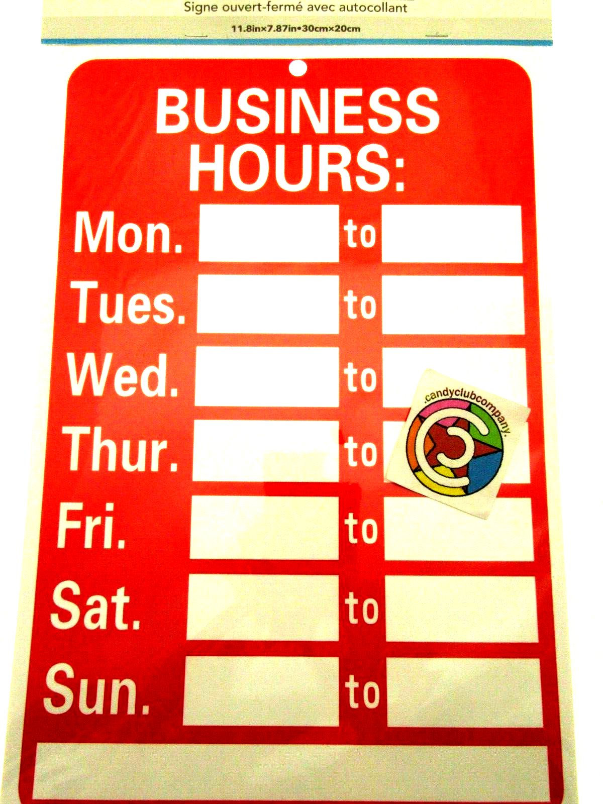 Business Hours Sign with Sticker Decal Numbers - 11.8" x 7.87" Red