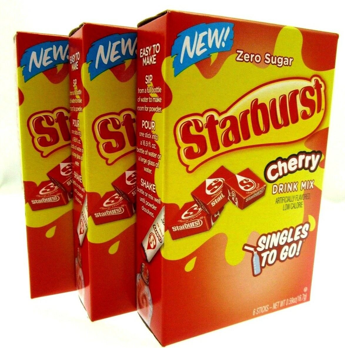 NEW! Starburst  Cherry ~ Packets ~ Zero Sugar Free ~ Drink Mix ~ 3 Boxes