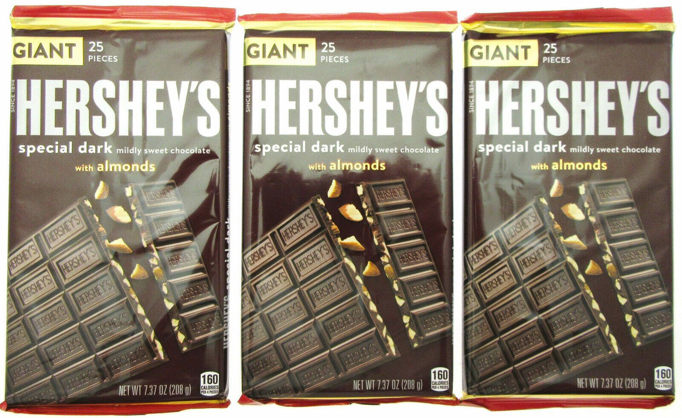 Hershey's Special Dark w/Almonds ~ Chocolate ~ Giant Size 7.37 ounce ~ Lot of 3