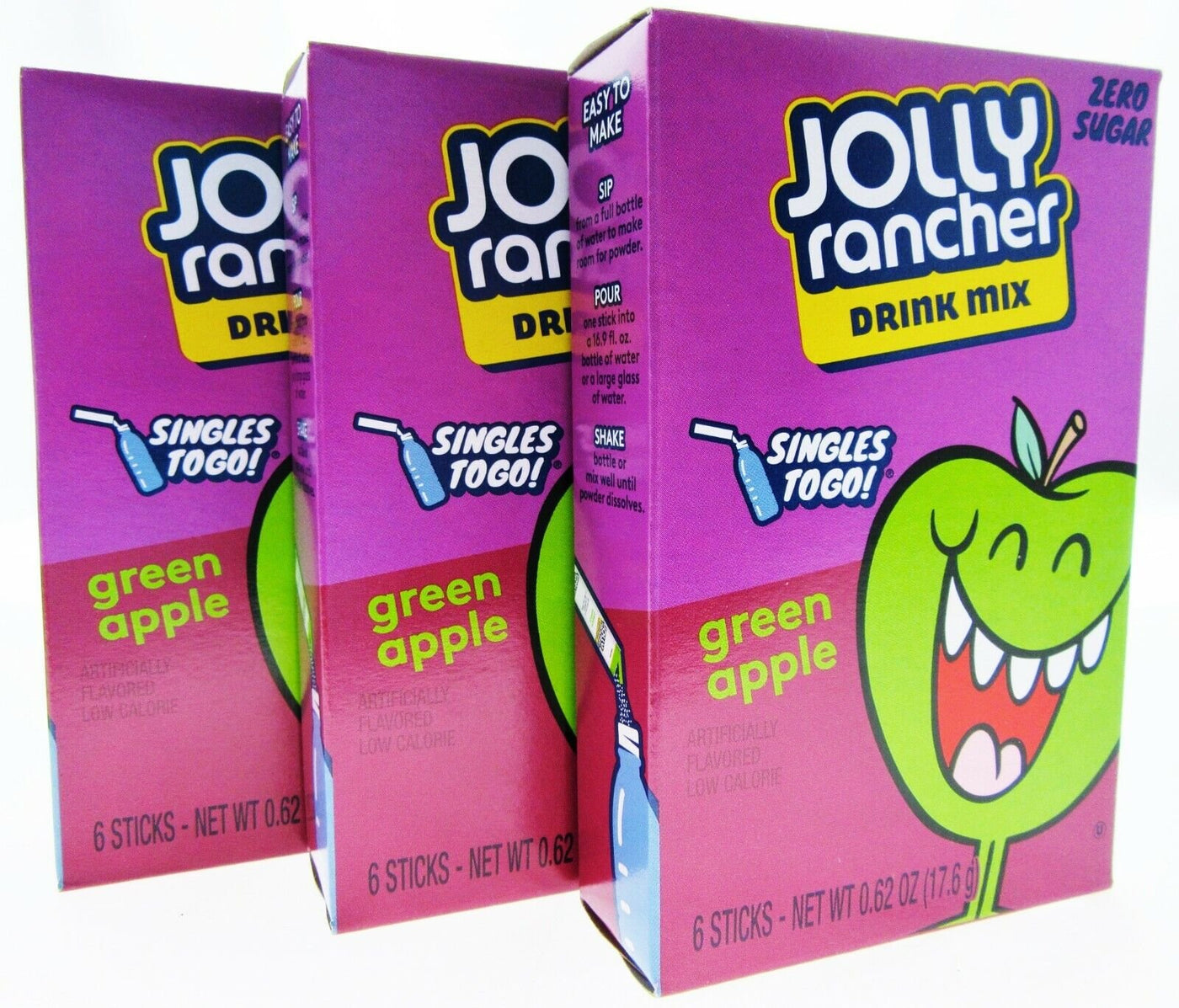 Jolly Rancher Singles Water Drink Mix ~ Sugar Free ~ 3 Boxes Green Apple