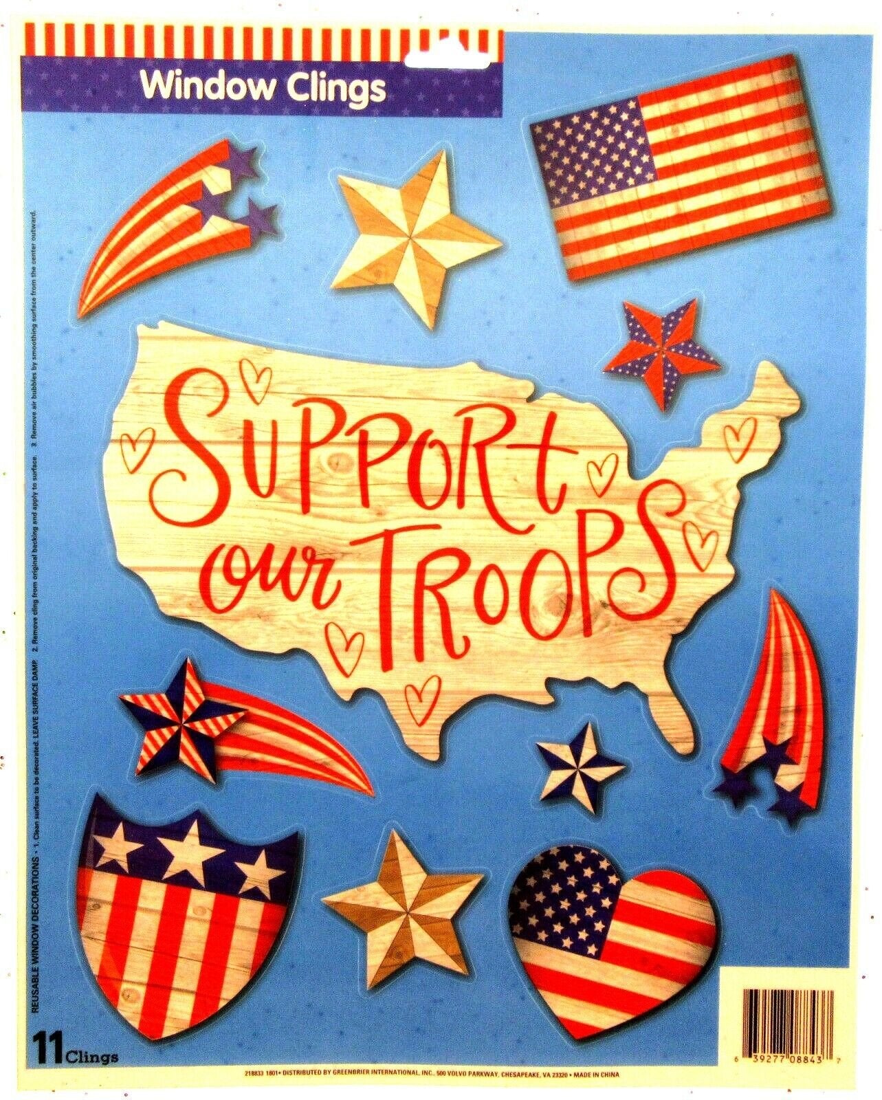 Window Clings Patriot ~ Stars ~ Heart ~ Support our Troops ~ Flag ~ Patriotic