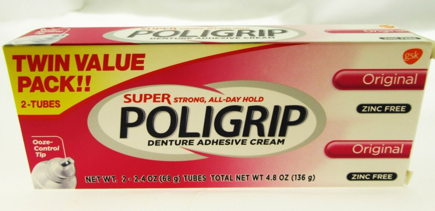 Super Poligrip Denture Adhesive Cream Original  2 PK false teeth tooth partial