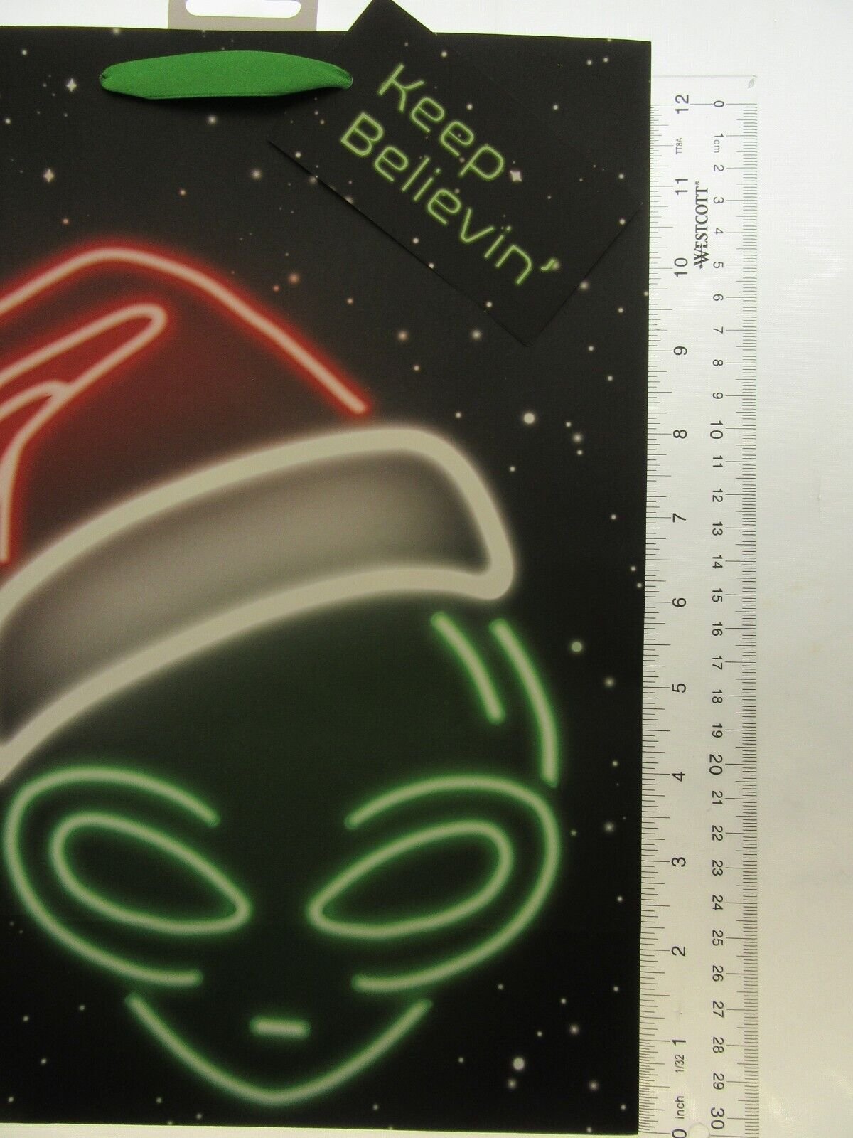 Alien in Santa Hat Gift Bags ~ Keep Believin ~ Lot of Two ~ 10" x 12.5" each