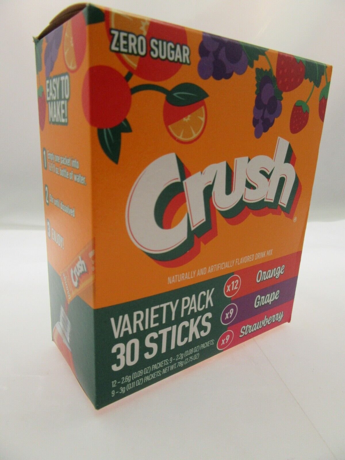 Variety Pack Crush ~ 30 Packets Per Box ~ Sugar Free ~ Drink Mix w/strawberry