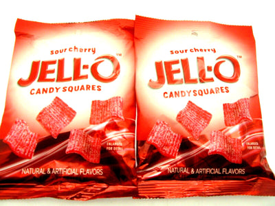 JELL-O Sour Cherry Gummy Squares Candy 3.75oz bags Jello Lot of 2