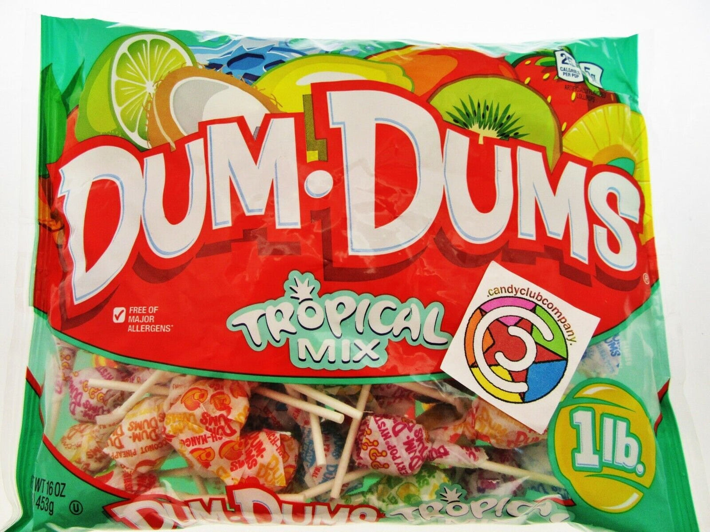 Dum Dums ~ Tropical Mix 8 Flavors ~ Lollipop Suckers Candy ~ 1 Lb Bag