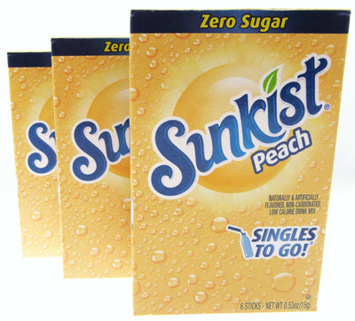 Sunkist Peach ~ Packets ~ Zero Sugar Free ~ Drink Mix ~ 3 Boxes