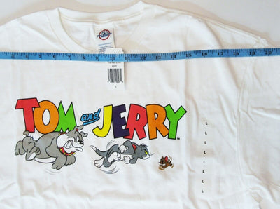 Tom and Jerry White T-Shirt ~ Large ~ cat & mouse Cartoon w/ bull dog Spike