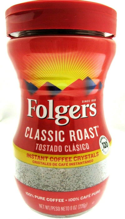 Folgers Classic Medium Roast Instant Coffee Crystals, 8 Oz