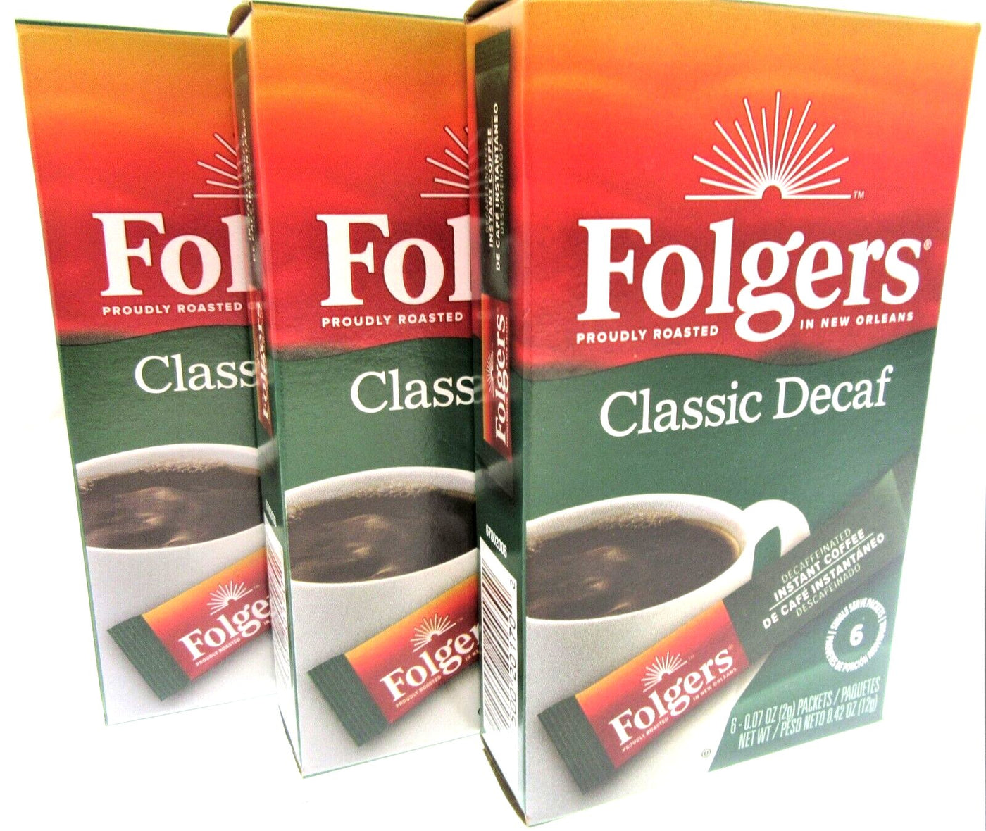Folgers Instant Coffee ~ 6 Single Packets ~ Classic DECAF ~ Lot of 3