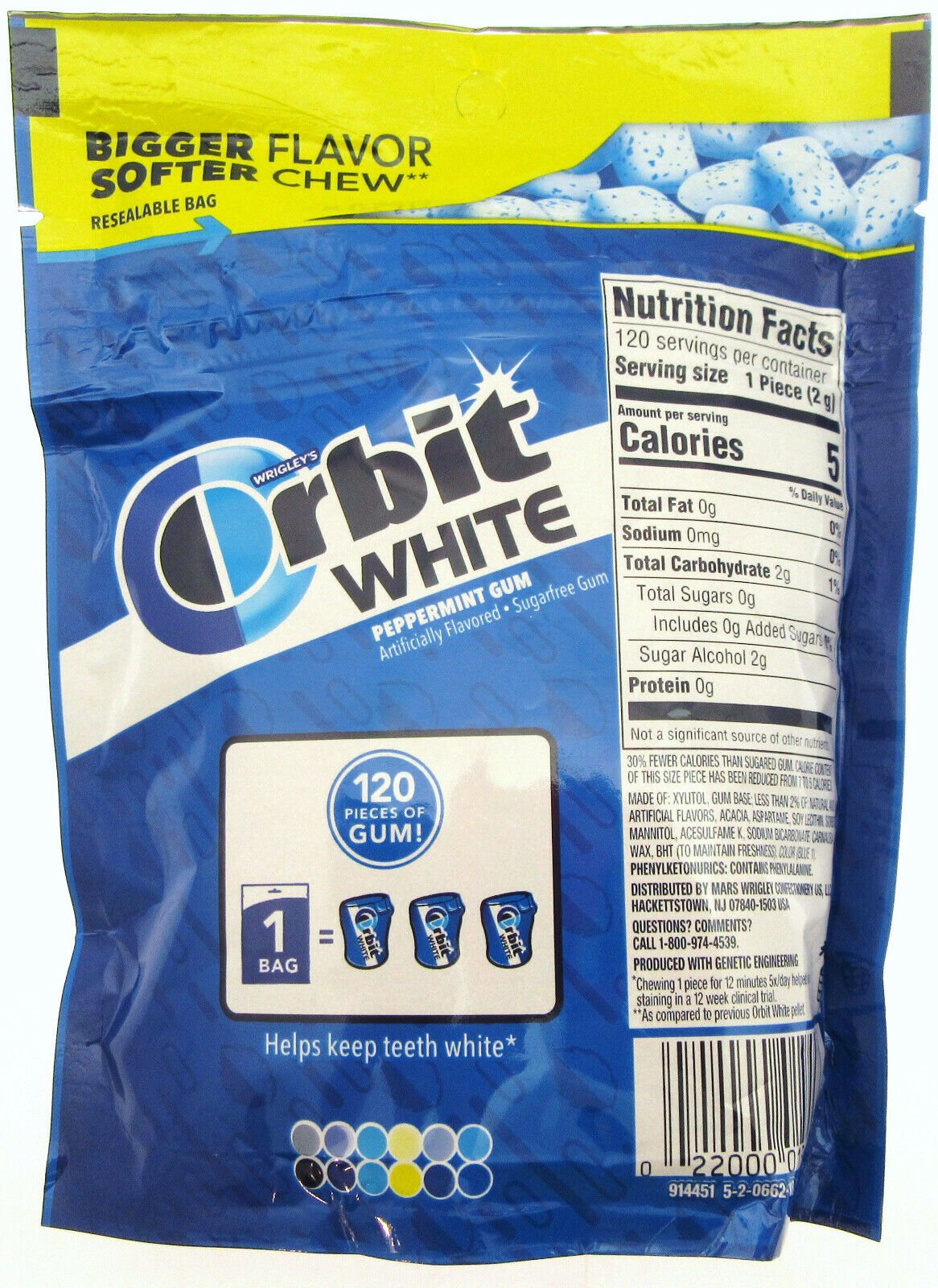 Orbit White Peppermint Gum ~ Wrigley's ~ 120 pieces ~ 8.5oz bag