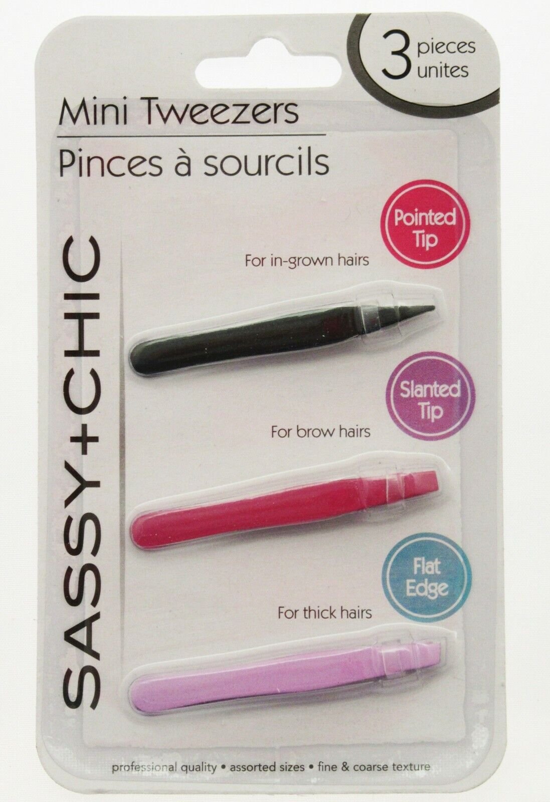 Mini tweezers ~ Sassy & Chic ~ 3pc set For In-Grown Brow & Thick Hairs Hair